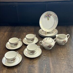 Z.S.C. Bavaria Iridescent Floral Porcelain Lunch Plates Tea Cups Saucers Sugar